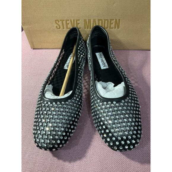 Steve Madden Womens Auden Ballet Flats in Black 8 with box Rhinestone Shoes - Picture 6 of 15